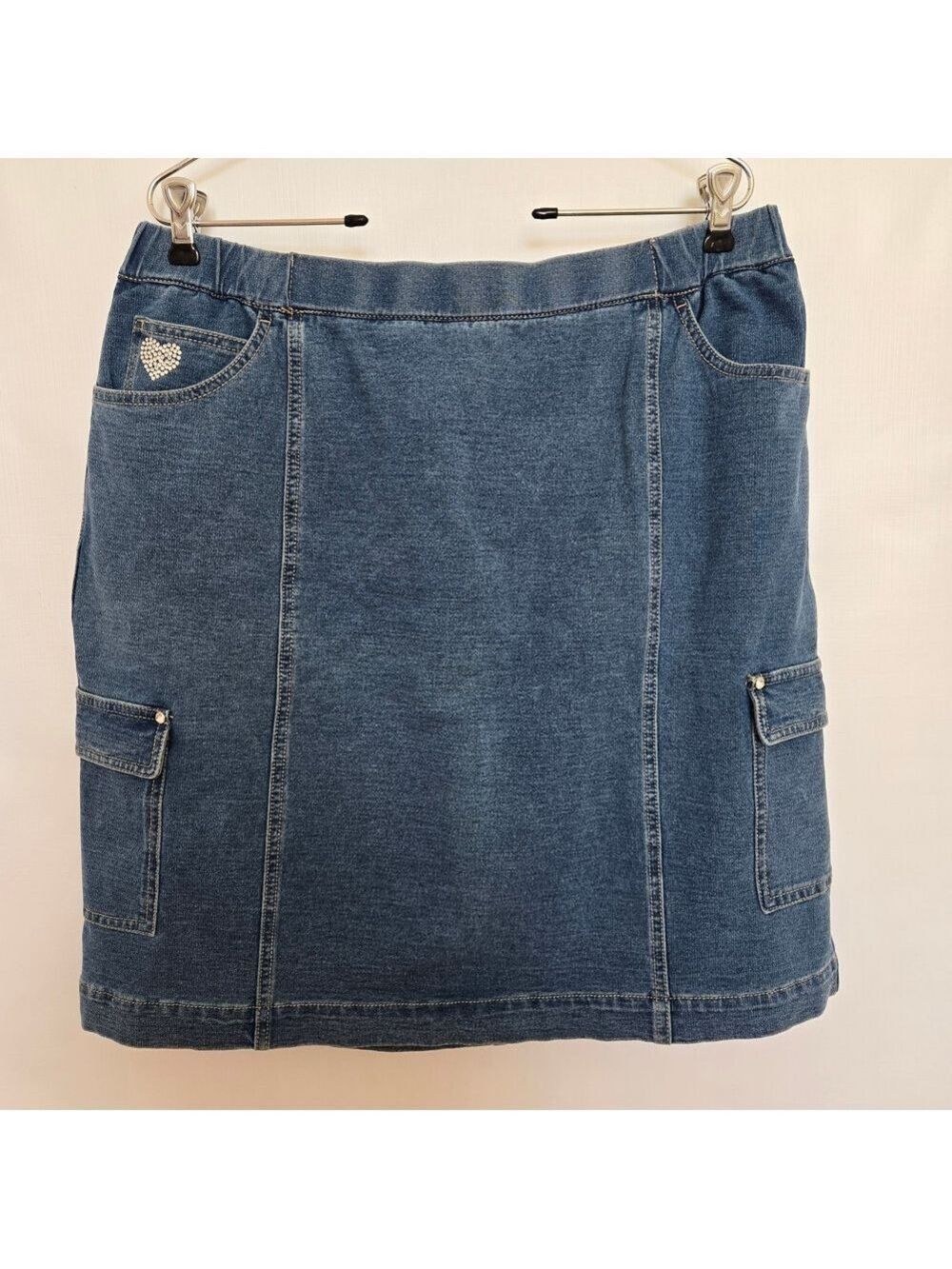 QUACKER FACTORY DENIM SKIRT WOMEN MINI BUILT IN SHORTS ELASTIC WAIST SIZE LARGE